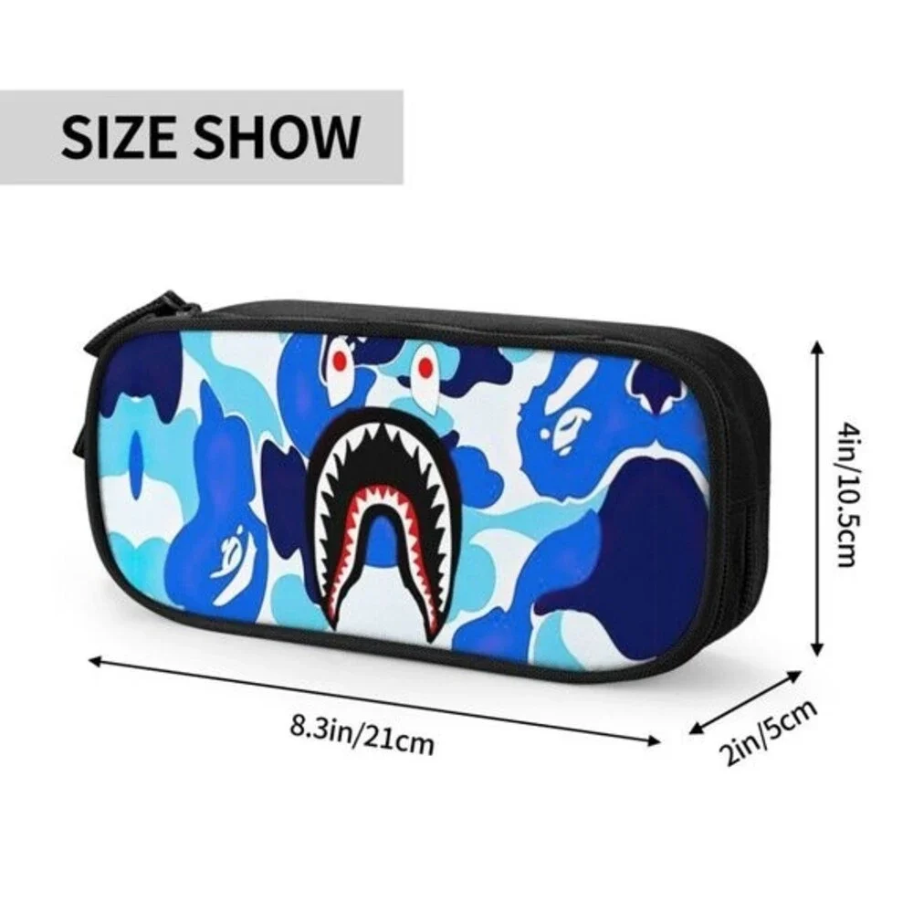 NWOT Camouflage Shark Camo Pencil Case for Boys Girls Kids Pen Bag Box Blue